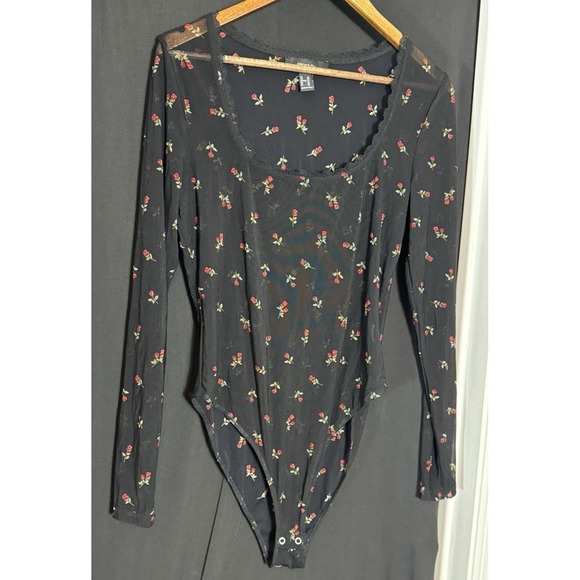 Forever 21 Sheer Flower Bodysuit Square‎ Lace Neckline OX plus whimsigoth fairy - Picture 1 of 8